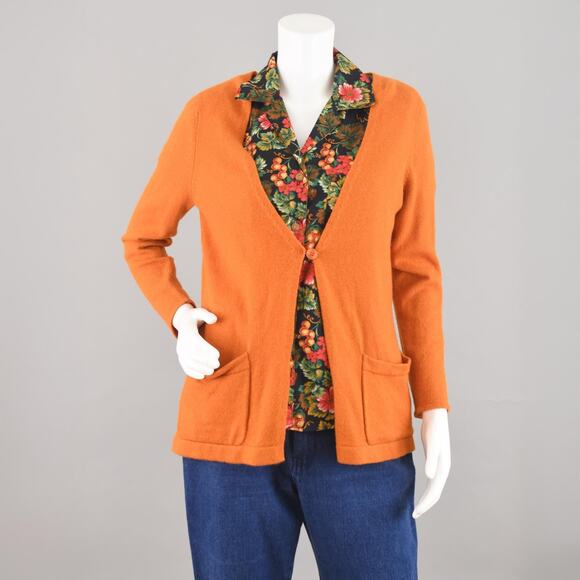 Vintage 90s Burnt Orange Wool Blend Cardigan with Pockets NWT, Women's Small - Picture 1 of 10
